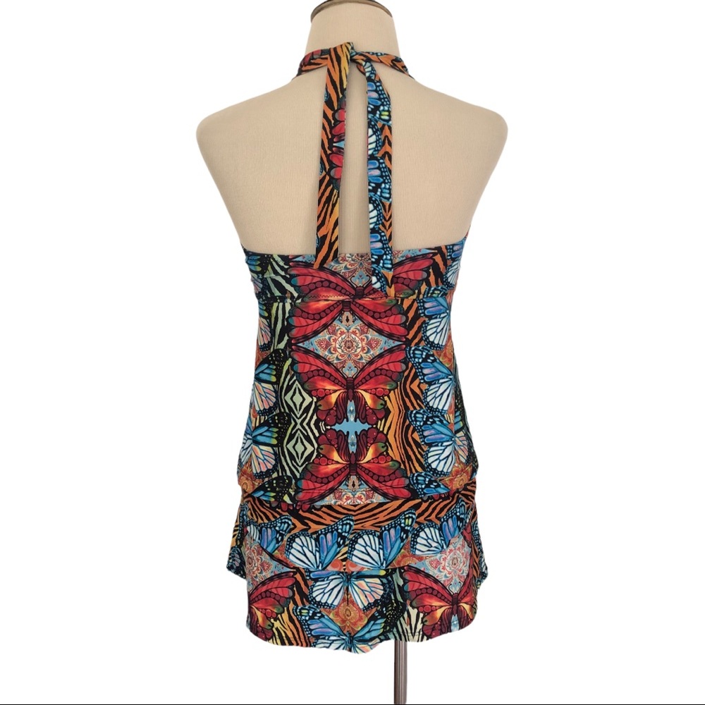 BECCA Rebecca Virtue M Bohemian Boho Butterfly Halter SWIMSUIT Tankini & Skirt - Picture 2 of 12